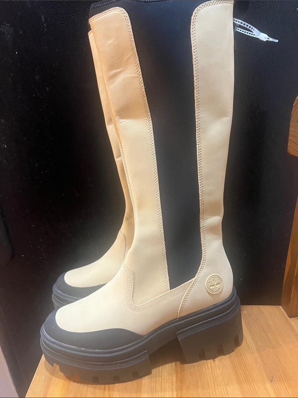 Timberland Everleigh Stivale Donna Beige Nubuk Leather Knee High Platform Boots - Picture 2 of 6